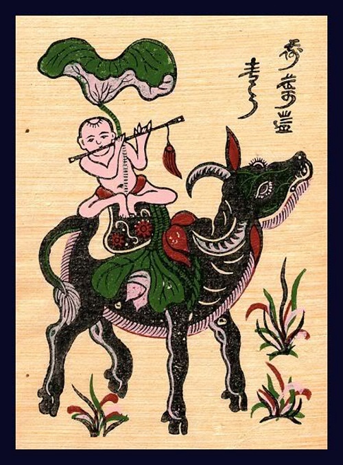 "Den Büffel beim Flötenspielen halten" ist ein typisches Beispiel für die Volksmalerei von Dong Ho