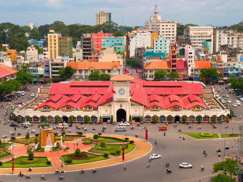 Ben-Thanh-Markt in Ho-Chi-Minh-Stadt aus der Vogelperspektive